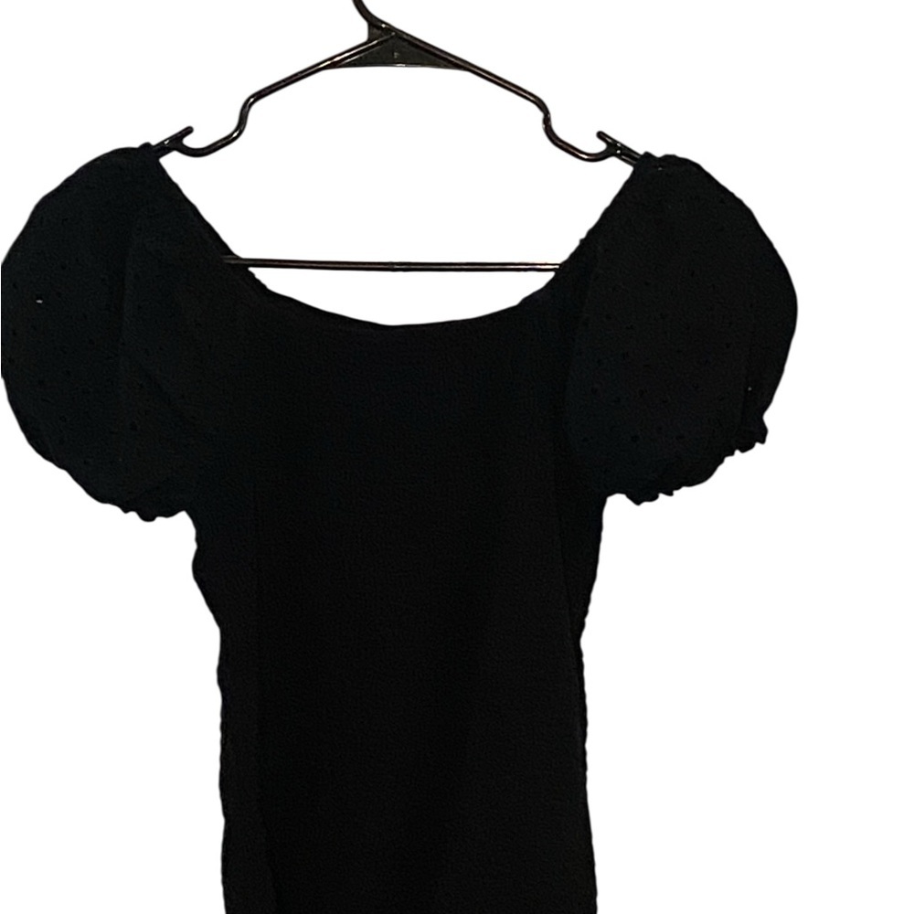 Art Class Black smocked eyelet puff sleeve milk maid Top cottagecore coquette